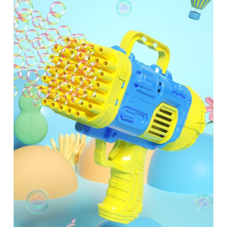 Pistol pentru baloane de sapun, mini BAZOOKA, 45 de orificii, Albastru, Joynix [3]