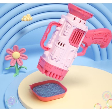 Pistol pentru baloane de sapun, mini BAZOOKA, 45 de orificii, Roz, Joynix [2]