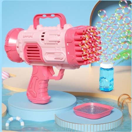 Pistol pentru baloane de sapun, mini BAZOOKA, 45 de orificii, Roz, Joynix [1]
