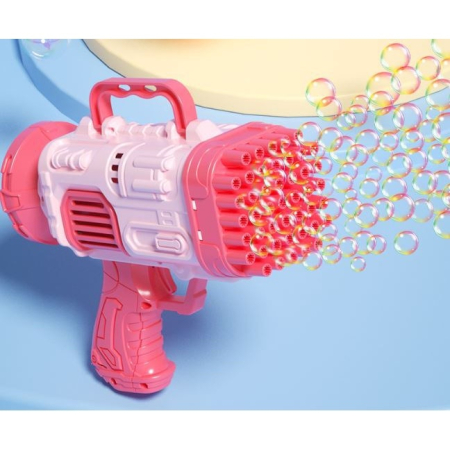 Pistol pentru baloane de sapun, mini BAZOOKA, 45 de orificii, Roz, Joynix [3]