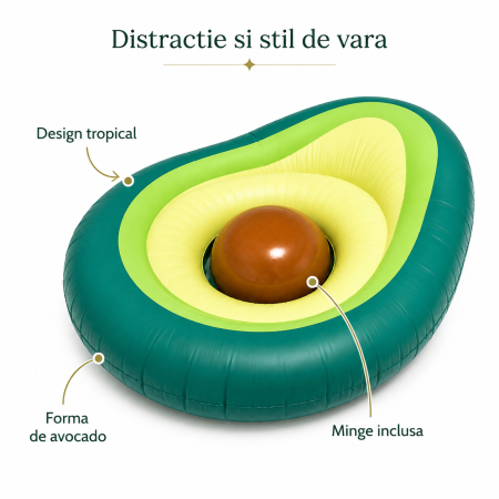 Saltea Gonflabila Avocado cu Minge Detasabila, pentru Piscina si Plaja, 150 x 120 x 21 cm, Verde [8]
