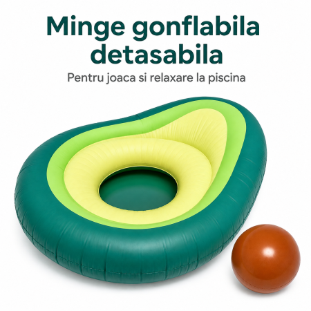 Saltea Gonflabila Avocado cu Minge Detasabila, pentru Piscina si Plaja, 150 x 120 x 21 cm, Verde [7]