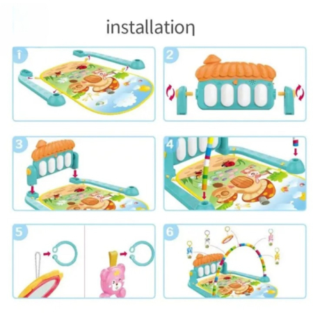 Salteluta cu activitati pentru bebelusi, 5 jucarii interactive, Pian muzical 0 luni +, 74 x 60 x 42cm, Bleu, Joynix [5]