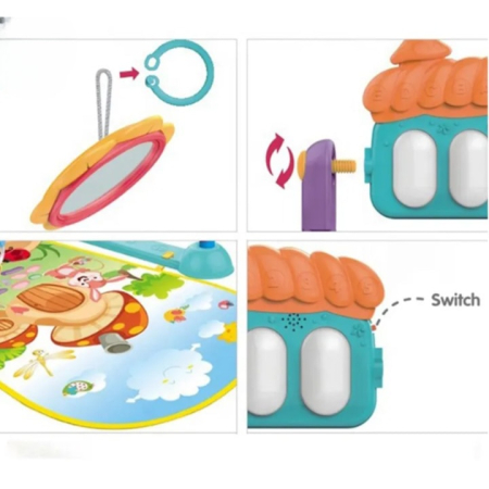 Salteluta cu activitati pentru bebelusi, 5 jucarii interactive, Pian muzical 0 luni +, 74 x 60 x 42cm, Bleu, Joynix [3]