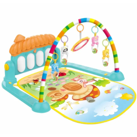 Articole și Jucării pentru Bebeluși - Salteluta cu activitati pentru bebelusi, 5 jucarii interactive, Pian muzical 0 luni +, 74 x 60 x 42cm, Bleu, Joynix
