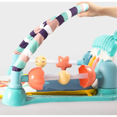 Salteluta cu activitati pentru bebelusi, 5 jucarii interactive, Pian muzical 0 luni +, Albastru, Joynix [3]