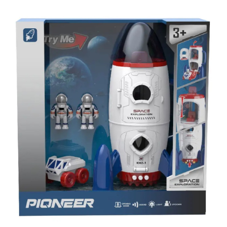 Set Cosmic de Explorare 3 in 1 cu Efecte Luminoase si Sonore, Racheta Spatiala, Rover si 2 Astronauti, Joynix [1]