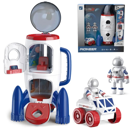 Jucării Interactive - Set Cosmic de Explorare 3 in 1 cu Efecte Luminoase si Sonore, Racheta Spatiala, Rover si 2 Astronauti, Joynix