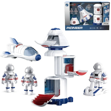Jucării Interactive - Set Cosmic de Explorare 6 in 1 cu Efecte Luminoase si Sonore, Capsula si Statie Spatiala, Nava si Scuter, 3 Astronauti