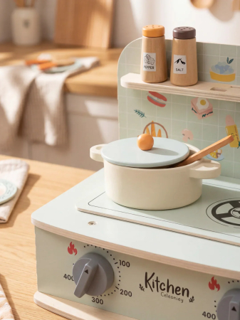 Set de Joaca Mini-Bucatarie Interactiva cu Ustensile si Alimente din Lemn [1]