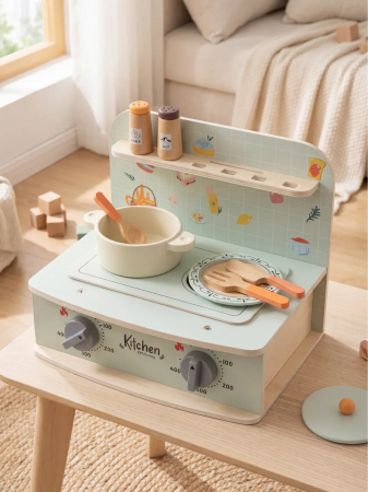 Set de Joaca Mini-Bucatarie Interactiva cu Ustensile si Alimente din Lemn [4]