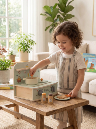 Set de Joaca Mini-Bucatarie Interactiva cu Ustensile si Alimente din Lemn [3]
