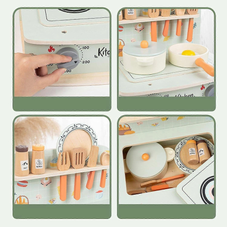 Set de Joaca Mini-Bucatarie Interactiva cu Ustensile si Alimente din Lemn [5]