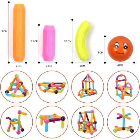 Set Educativ Magnetic cu Bete si Bile, 128 de Piese pentru Constructii 2D si 3D, Joynix [4]