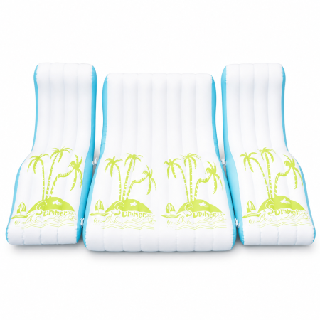 Set Gonflabil pentru Piscina, 3 Piese, Saltea Dubla pentru 2 Persoane si 2 Sezlonguri Individuale, Spatar Integrat, Design Tropical Alb-Turcoaz [5]