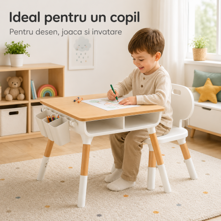 Set Masuta si Scaun Reglabile pentru Copii, Spatiu de Depozitare sub Blat, 2 Organizatoare Laterale, pentru Desen, Joaca si Invatare [4]
