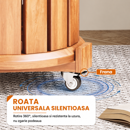Set Mobilier 4 in 1 din Lemn Masiv, 4 Taburete Stivuibile, Suport Mobil cu Roti, Formeaza o Masuta Compacta, Economisire Spatiu, Culoare Lemn Natural [6]