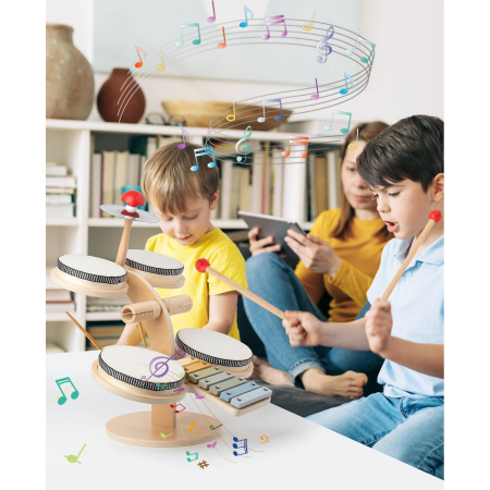 Set Muzical Montessori cu Tobe si Xilofon, Joynix, Lemn, Dimensiuni ideale [8]