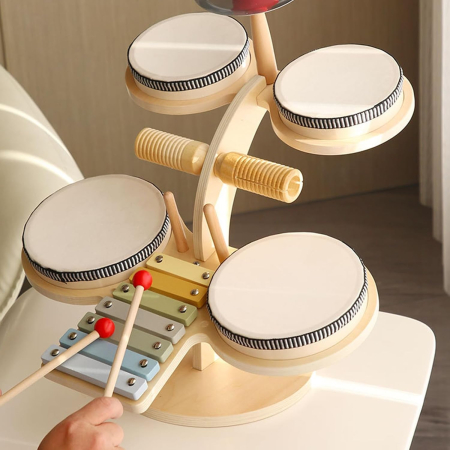 Set Muzical Montessori cu Tobe si Xilofon, Joynix, Lemn, Dimensiuni ideale [6]