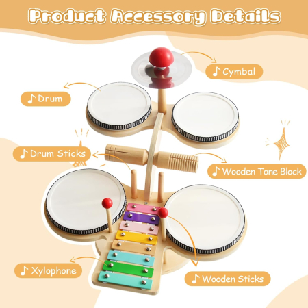 Set Muzical Montessori cu Tobe si Xilofon, Joynix, Lemn, Dimensiuni ideale [2]
