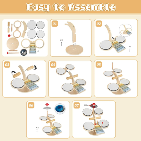Set Muzical Montessori cu Tobe si Xilofon, Joynix, Lemn, Dimensiuni ideale [3]
