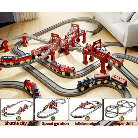 Set Trenulet Electric de Aventura Joynix - Deluxe: 287 Piese, Traseu Interactiv, Poduri, Accesorii - Expresul Copilariei [1]