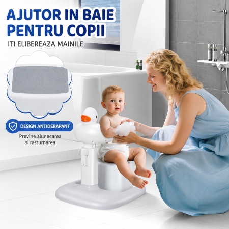 Suport Baie cu Inaltime Reglabila pentru Bebe cu Scaunel, Stand Antiderapant pentru Copii, Mentine Copilul in Pozitie Verticala, Brate Extensibile [2]