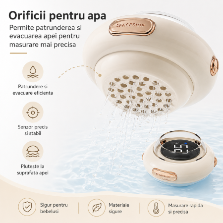 Termometru Digital Plutitor pentru Baia Bebelusului, Afisaj LED, Indicator in 3 Culori, Functionare cu Baterii, 7,5 x 7,5 x 4,5 cm, Crem [3]