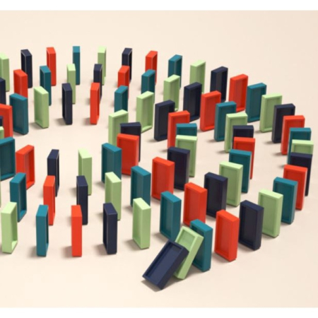 Trenulet electric cu piese Domino, Eliberare automata a pieselor, Control directie, Albastru, Joynix [5]