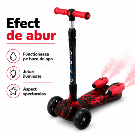 Trotineta Copii Pliabila cu Efect de Abur, Bluetooth si Lumini LED, 3 Roti PU, Directie prin Inclinare, Ghidon Reglabil, Structura Rezistenta, maxim 60kg, Design Graffiti [21]
