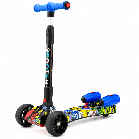 Trotinete - Trotineta Copii Pliabila cu Efect de Abur, Bluetooth si Lumini LED, 3 Roti PU, Directie prin Inclinare, Ghidon Reglabil, Structura Rezistenta, maxim 60kg, Design Graffiti