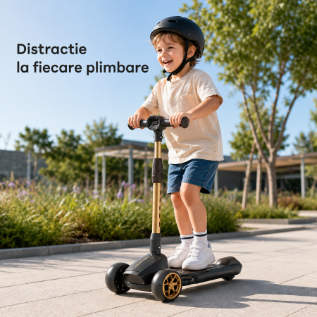 Trotineta Copii Premium cu 3 Roti Mari, Pliabila, Muzica si Lumini LED, Ghidon Reglabil 70-90 cm, Pana la 50 kg [1]