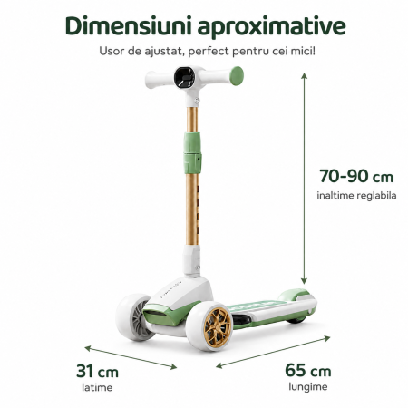 Trotineta Copii Premium cu 3 Roti Mari, Pliabila, Muzica si Lumini LED, Ghidon Reglabil 70-90 cm, Pana la 50 kg [6]