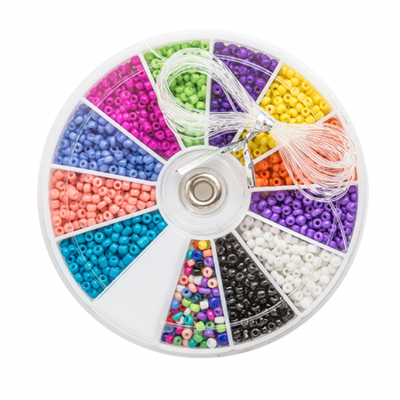 GIFTS FOR 7 & OLDER - Set de mărgele din sticlă, 2 mm, 12 culori