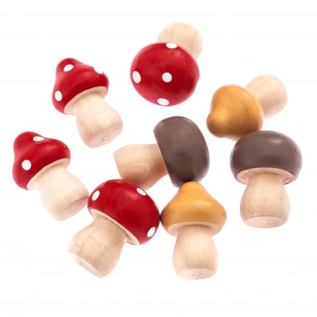 GIFTS FOR 7 & OLDER - Wooden Deco Mushrooms , 8 PCS, RED, YELLOW, BROWN
