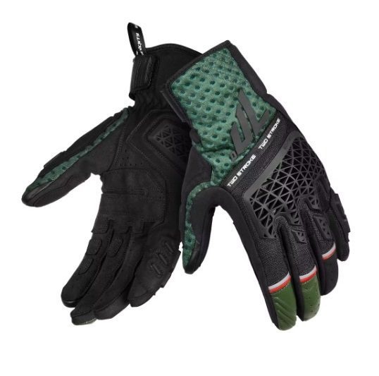 ECHIPAMENTE - Mănuși moto bărbați Naked/Adventure vară Seventy Degrees SD-N60 Two Stroke negru/verde/roșu - degete tactile