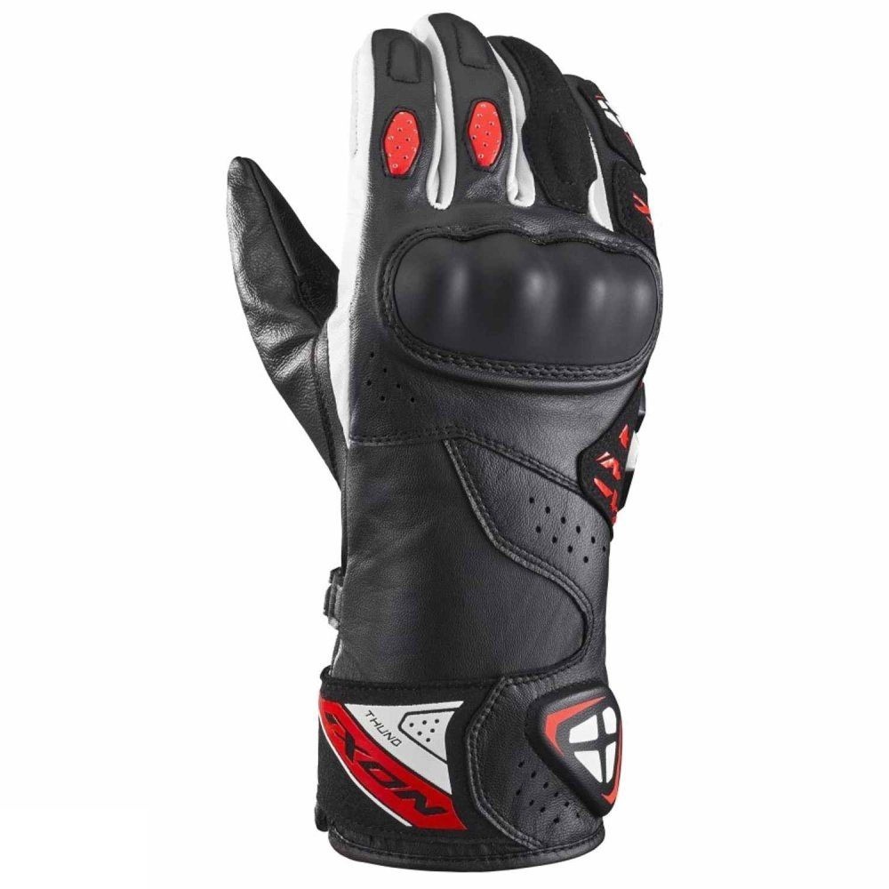 ECHIPAMENTE - Mănuși moto Ixon Thund MS, bărbați, piele, racing, vară - negru/roșu/alb; degete tactile