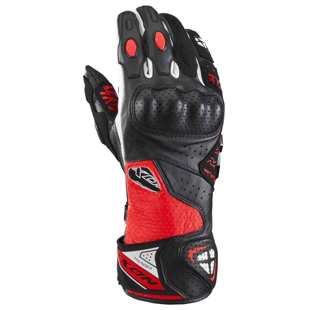 ECHIPAMENTE - Mănuși moto Ixon Thunder Air MS, bărbați, piele, racing, vară - negru/roșu/alb; degete tactile