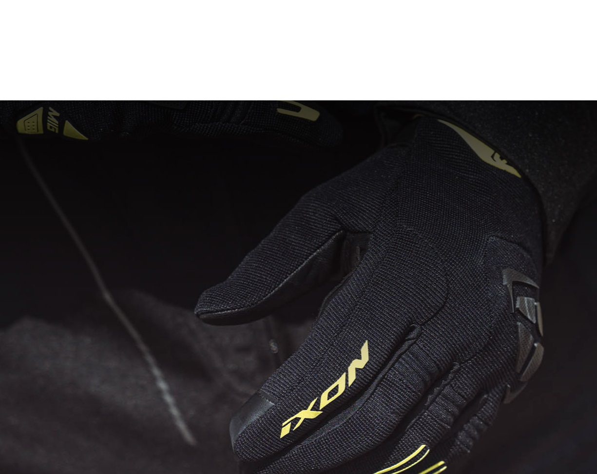 Mănuși moto Ixon MIG 2 MS, bărbați, textil/piele, roadster, vară - negru/galben; degete tactile [3]