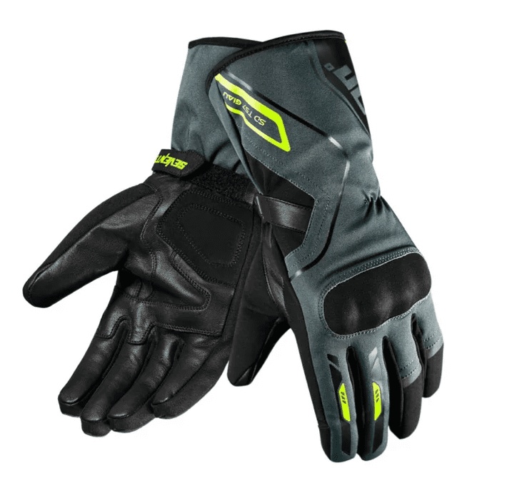 ECHIPAMENTE - Mănuși moto bărbați Touring/Adventure iarnă Seventy Degrees SD-T57 Giau negru/gri/galben fluor