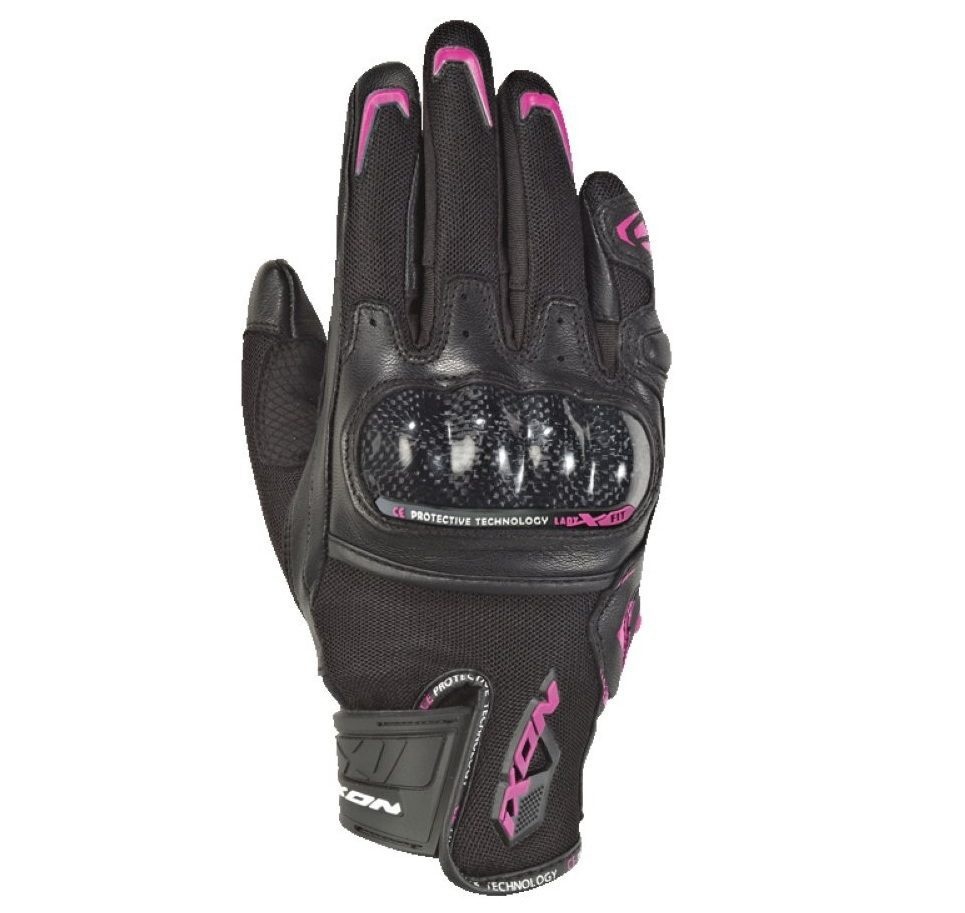ECHIPAMENTE - Mănuși moto Ixon RS Rise Air LS, femei, piele/textil, roadster, vară - negru/fucshsia (roz); degete tactile