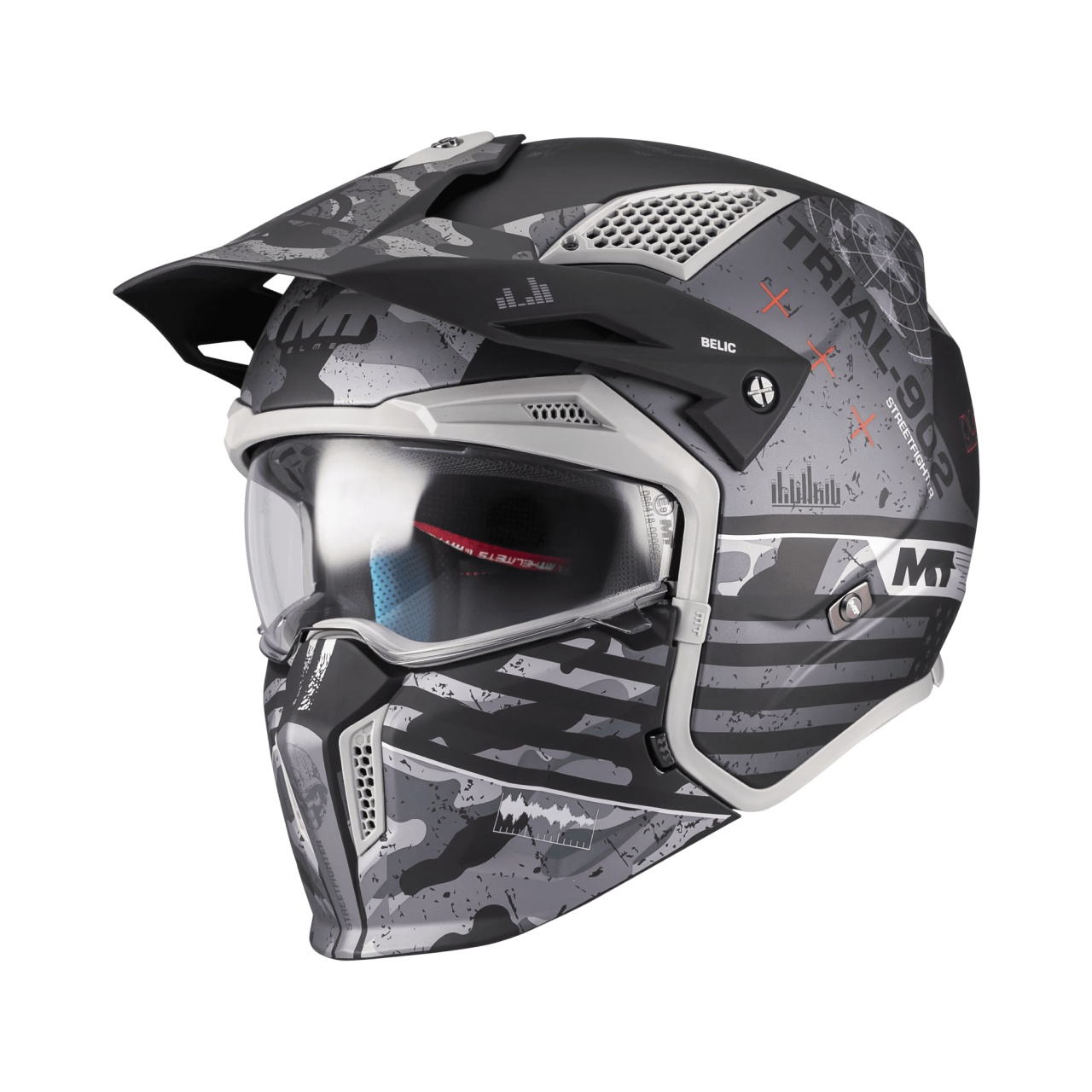 Cască moto MT Streetfighter SV S Belic B2 gri/negru mat cu ochelari de soare integrați - mască (protecție) bărbie și cozoroc detașabile - ECE 22.06 [2]