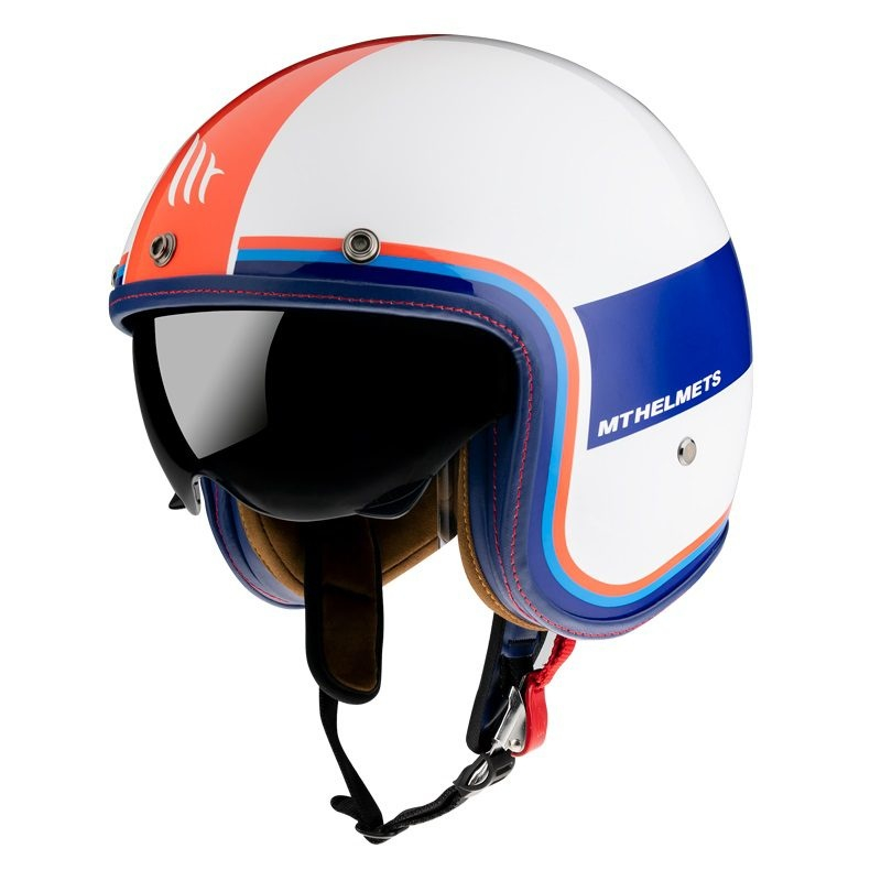 Cască moto open-face MT Le Mans 2 SV Tant D15 alb/roșu/albastru lucios cu ochelari de soare integrați [2]
