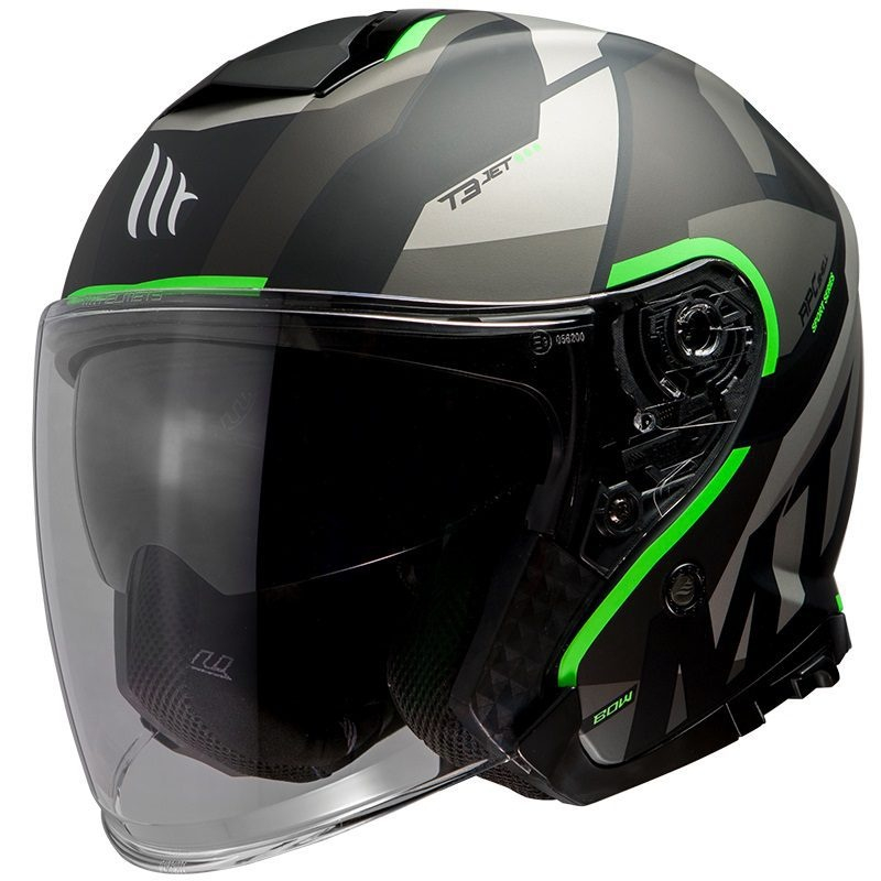Cască moto open-face MT Thunder III SV Jet Bow A6 verde fluor mat cu ochelari de soare integrați - tip MT-V-19 [2]