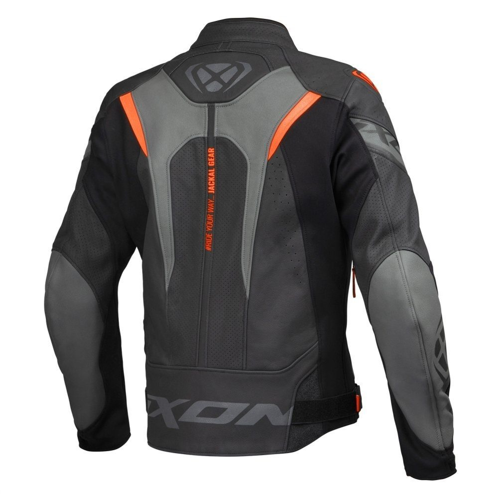 Geacă moto Ixon Jackal JKT MS, bărbați, piele, racing, vară - negru/antracit/portocaliu [2]