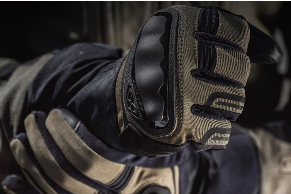 Mănuși moto Ixon Drizzle MS, bărbați, textil/piele, touring/adventure - khaki/negru; degete tactile (mănuși lungi) [3]