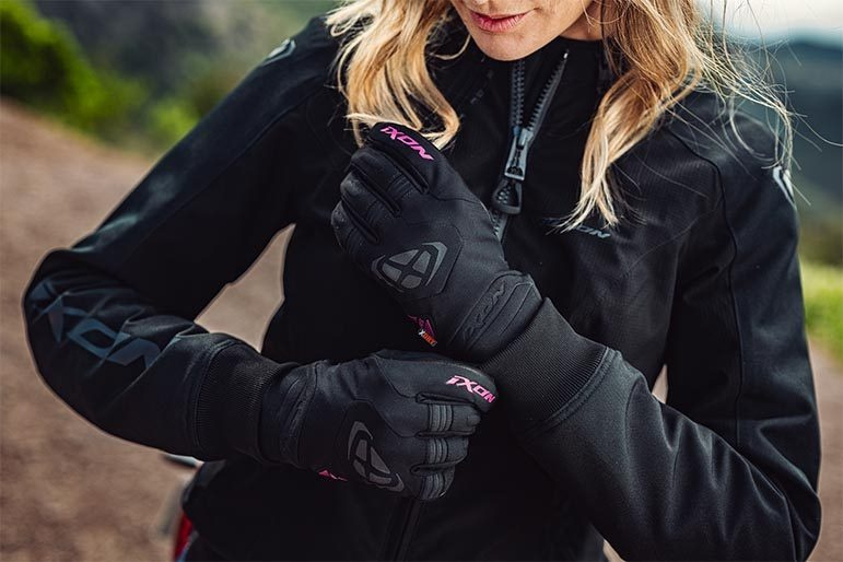 Mănuși moto Ixon MIG 2 WP LS, femei, textil/piele, roadster - negru/fuchsia (roz); degete tactile; impermeabile [4]