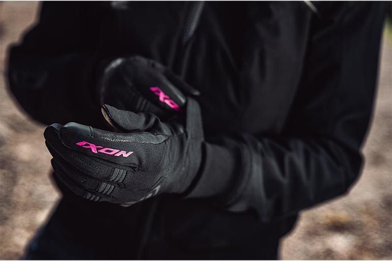 Mănuși moto Ixon MIG 2 WP LS, femei, textil/piele, roadster - negru/fuchsia (roz); degete tactile; impermeabile [3]