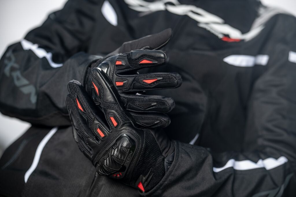 Mănuși moto Ixon Rise Air 2 MS, bărbați, piele/textil, roadster, vară - negru/roșu; degete tactile [4]