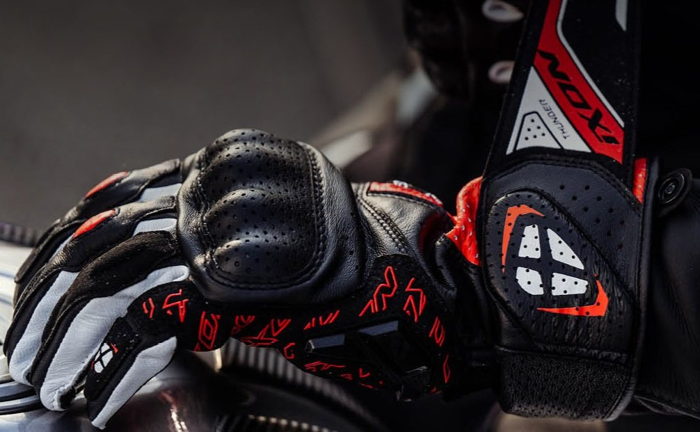 Mănuși moto Ixon Thunder Air MS, bărbați, piele, racing, vară - negru/roșu/alb; degete tactile [4]